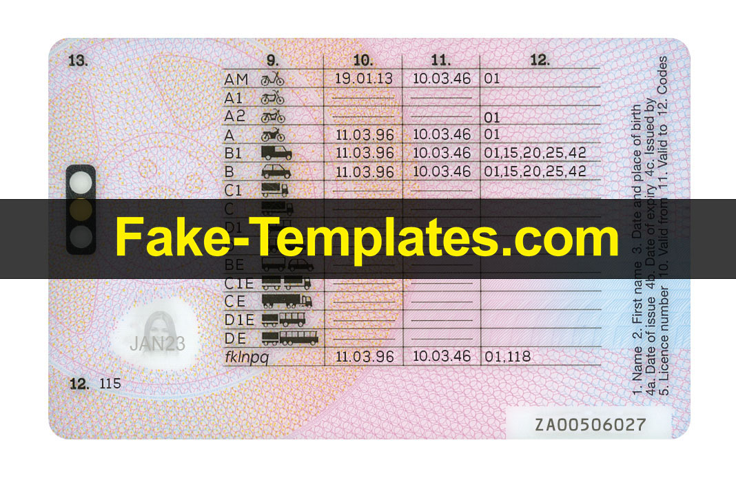 UK Drivers License Template Back