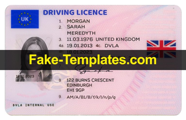 UK Drivers License Template Front